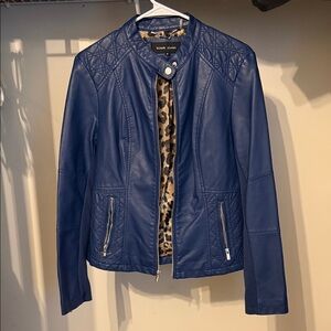 Black Rivet Quilted Blue Leather Jacket